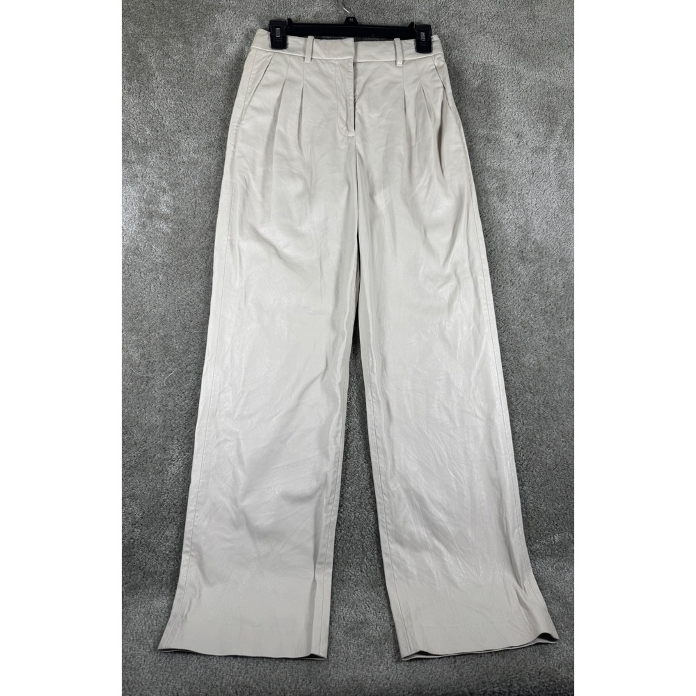 Wilfred Aritzia The Effortless Pant Vegan Leather Cream Wide Leg Trousers 2